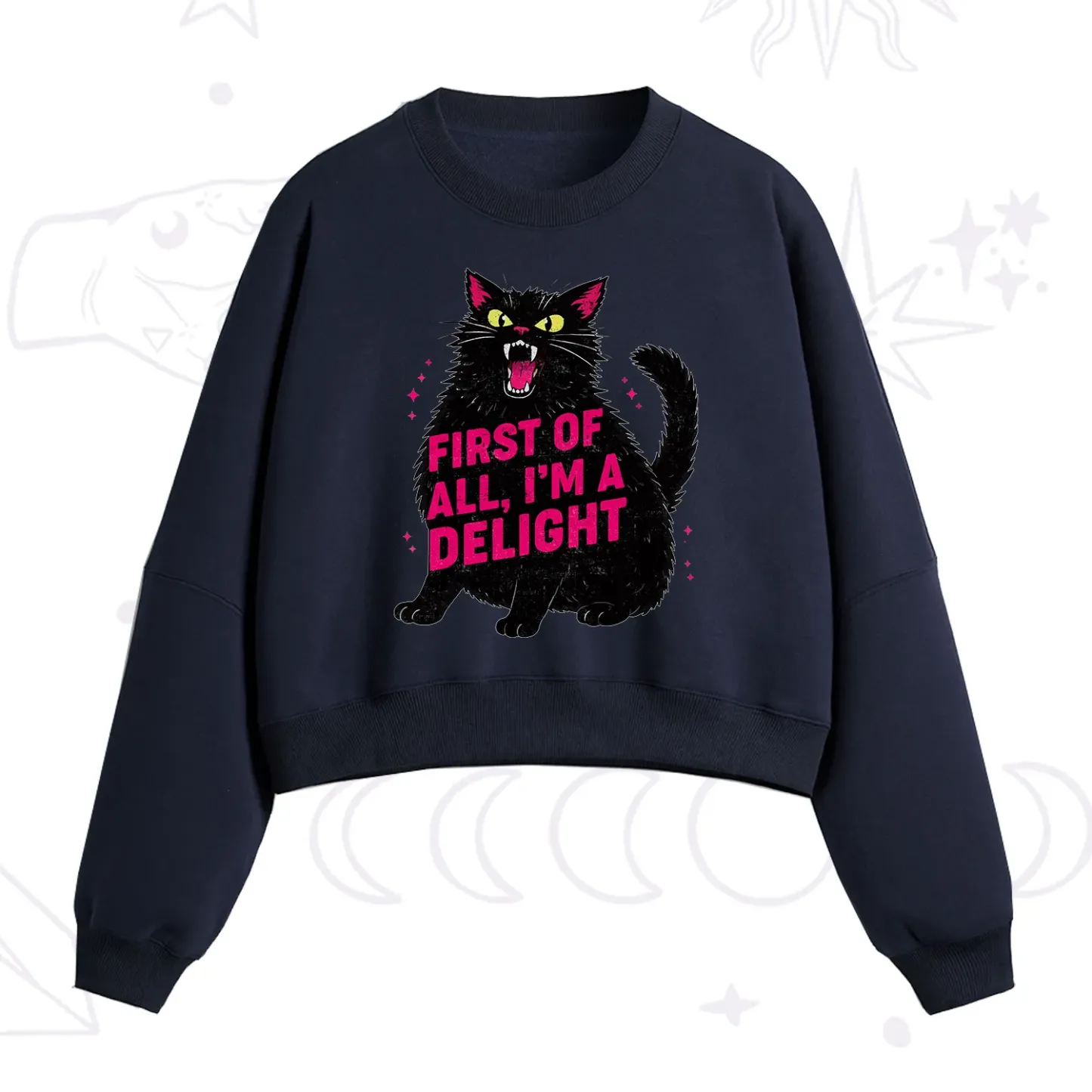 Purplehecate First Of All I'm A Delight Cat Fleece Cropped Sweatshirt