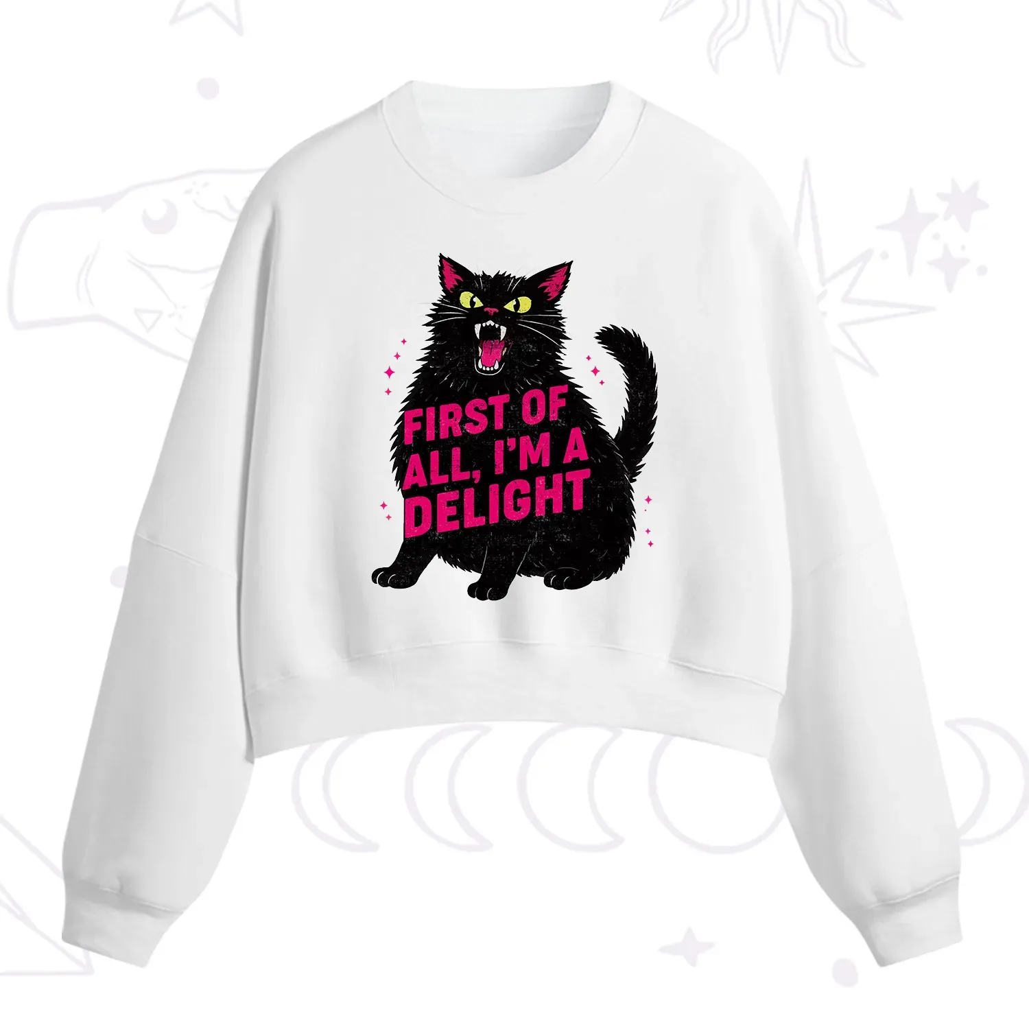 Purplehecate First Of All I'm A Delight Cat Fleece Cropped Sweatshirt