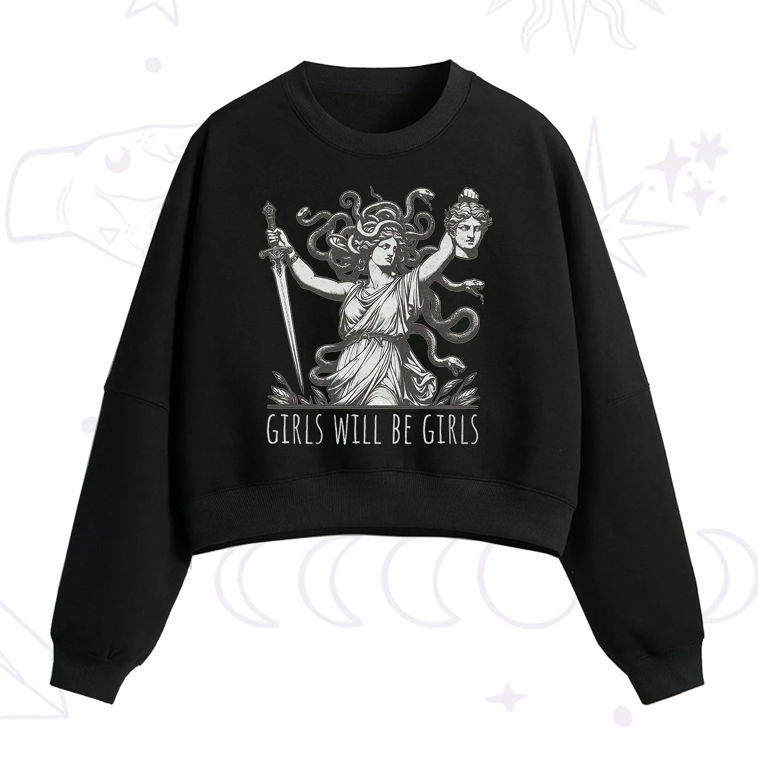 Purplehecate Girls Will Be Girls Medusa Fleece Cropped Sweatshirt