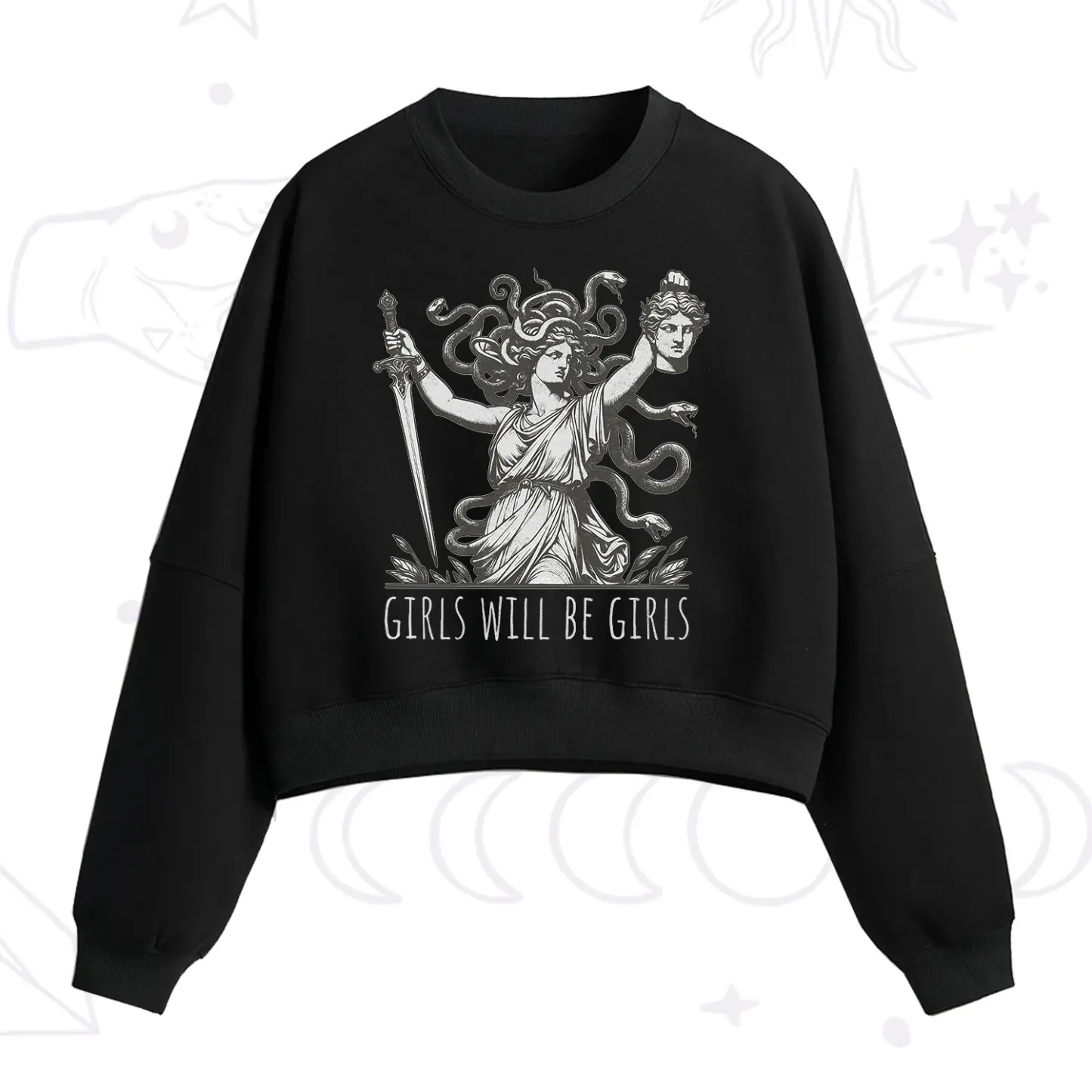 Purplehecate Girls Will Be Girls Medusa Fleece Cropped Sweatshirt