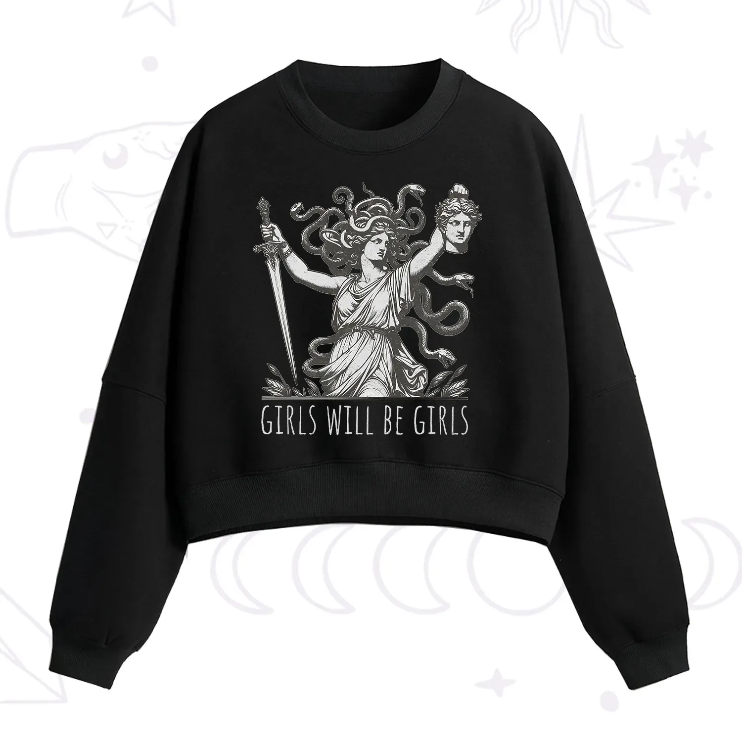 Purplehecate Girls Will Be Girls Medusa Fleece Cropped Sweatshirt