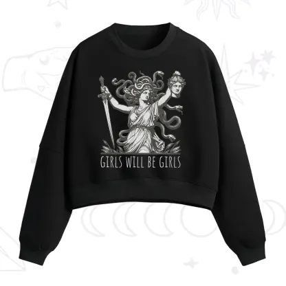 Purplehecate Girls Will Be Girls Medusa Fleece Cropped Sweatshirt