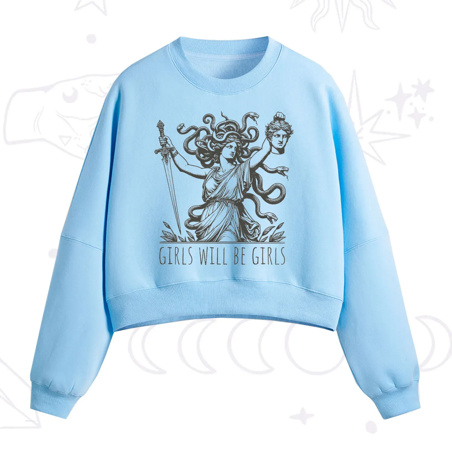 Purplehecate Girls Will Be Girls Medusa Fleece Cropped Sweatshirt