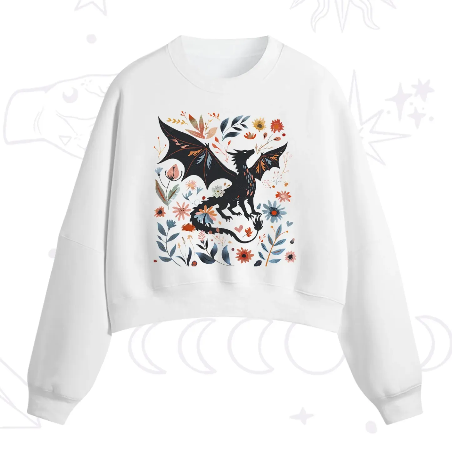 Purplehecate Vintage Fantasy Wyvern Bookish Fleece Cropped Sweatshirt