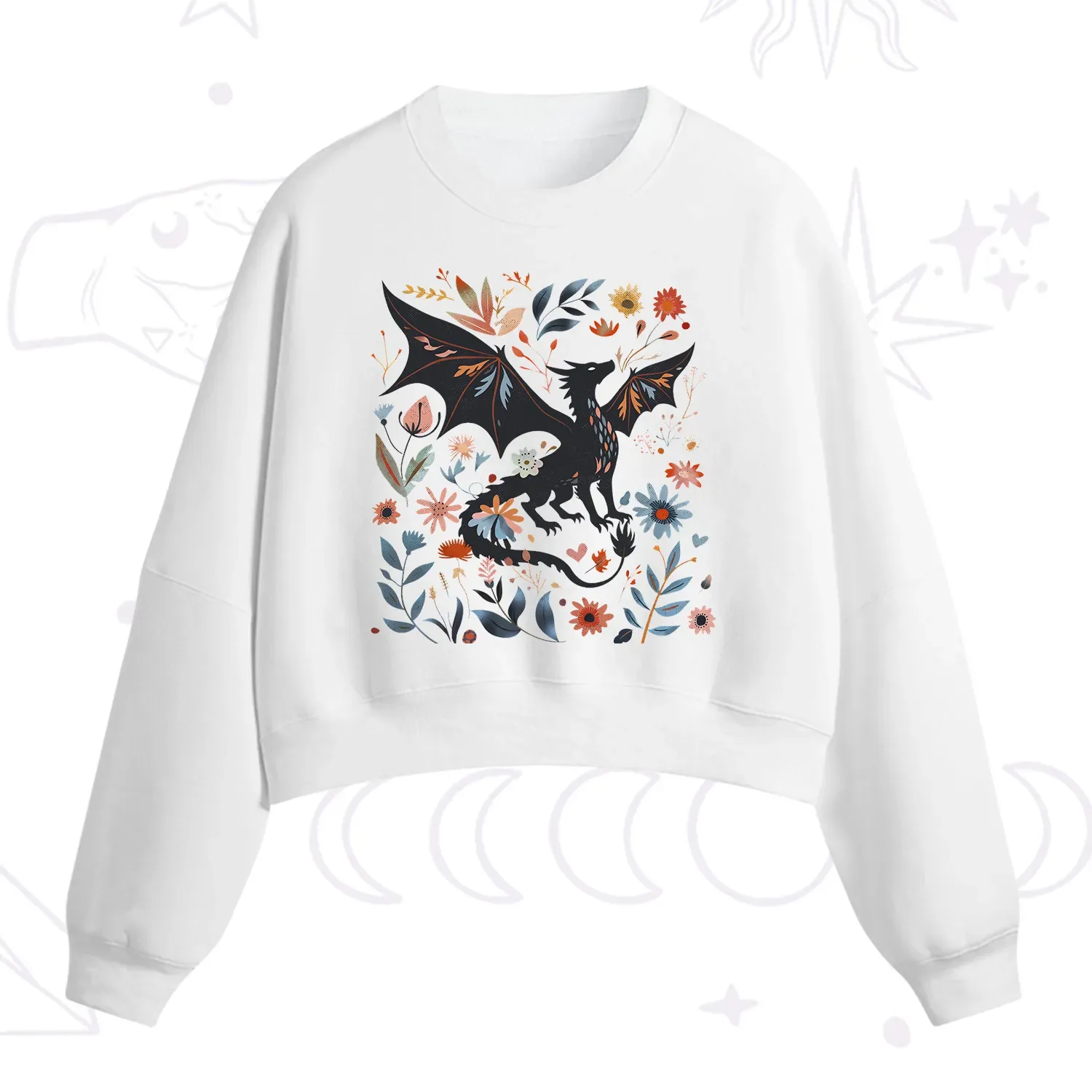 Purplehecate Vintage Fantasy Wyvern Bookish Fleece Cropped Sweatshirt