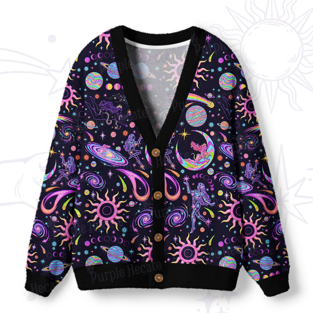 Purplehecate Celestial Magic Universe Ugly Cardigan Sweaters
