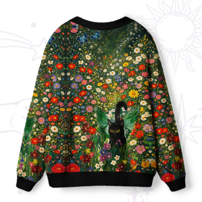Purplehecate Magic Blooming Forest Black Cat Ugly Cardigan Sweaters