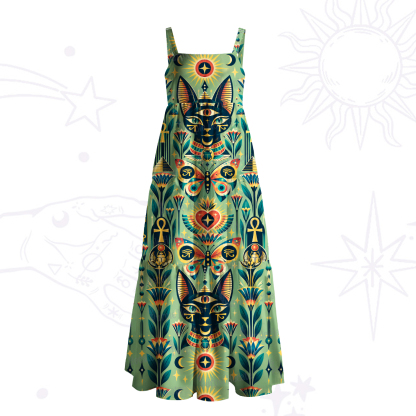 Purplehecate Mystic Egyptian Cat Totem Wide Straps Maxi Dress