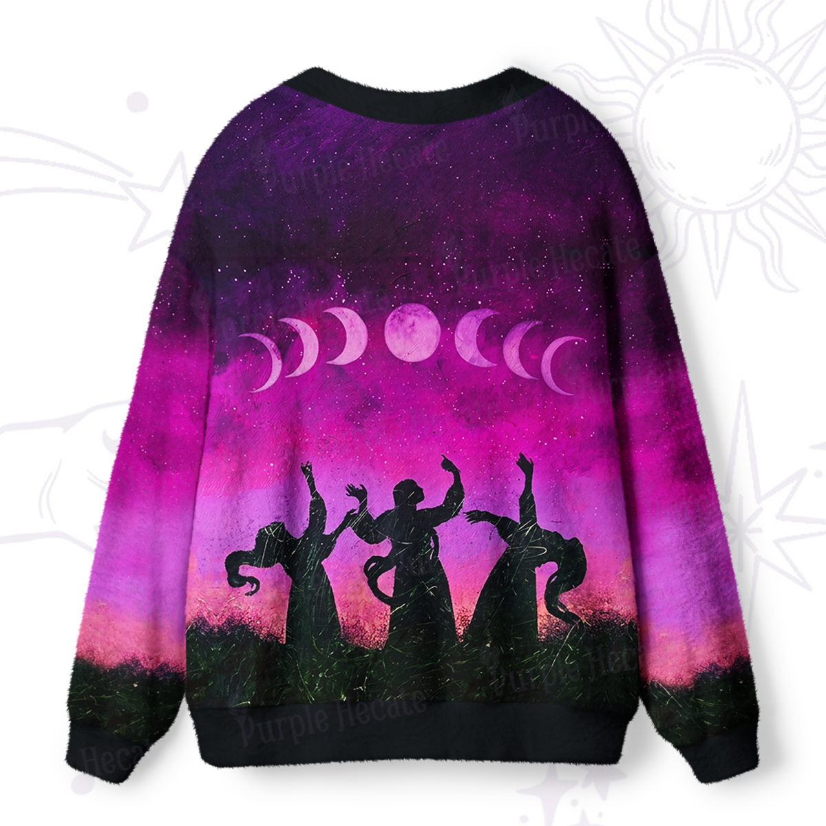 Purplehecate Moonrise Witch Gathering Ugly Cardigan Sweaters