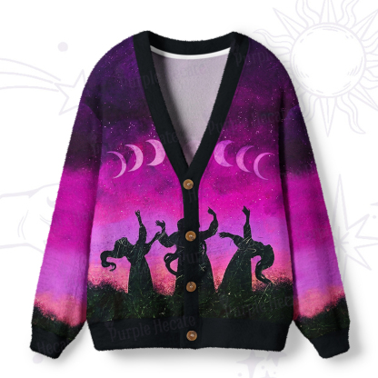 Purplehecate Moonrise Witch Gathering Ugly Cardigan Sweaters