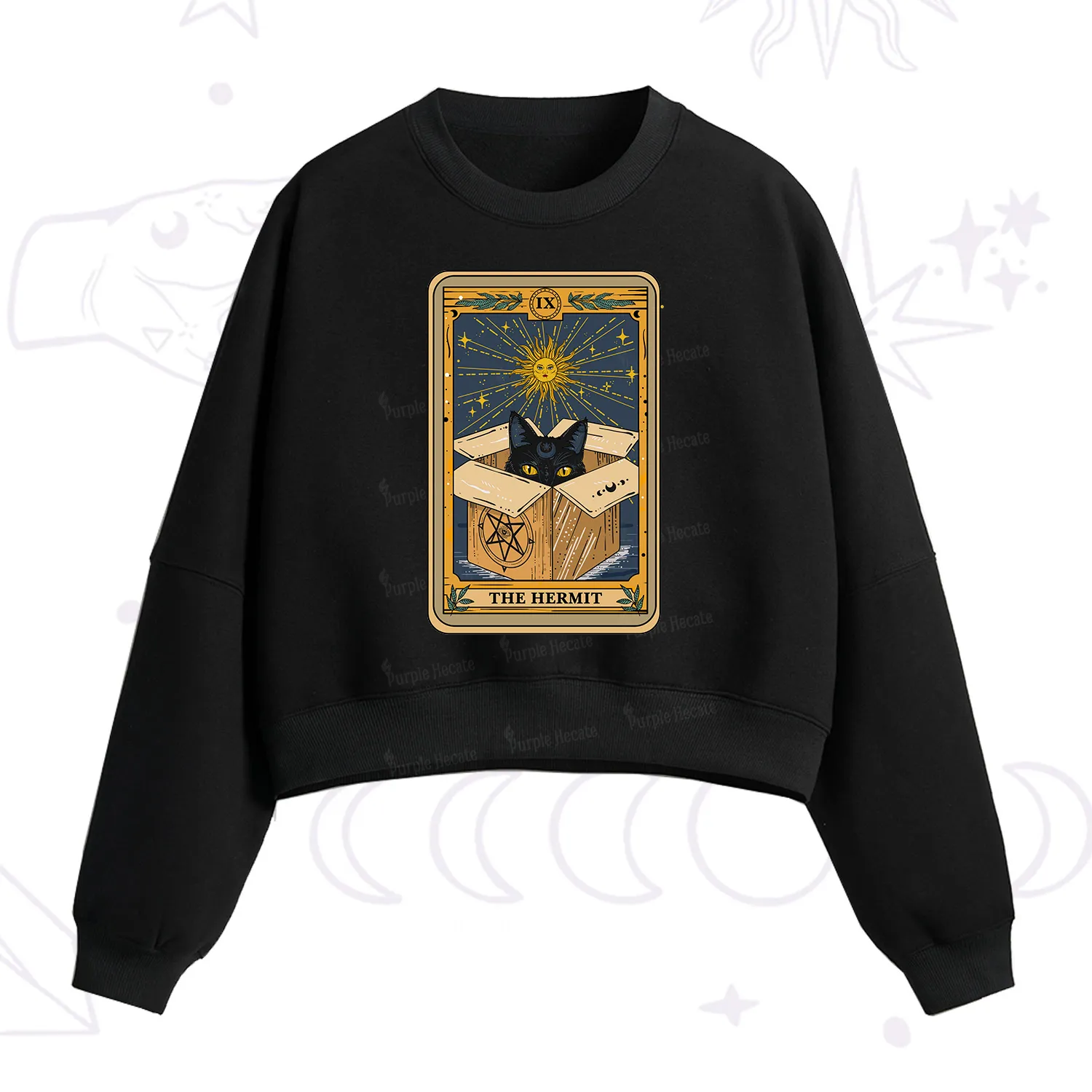 Purplehecate The Hermit Cat Tarot Card Fleece Cropped Sweatshirt