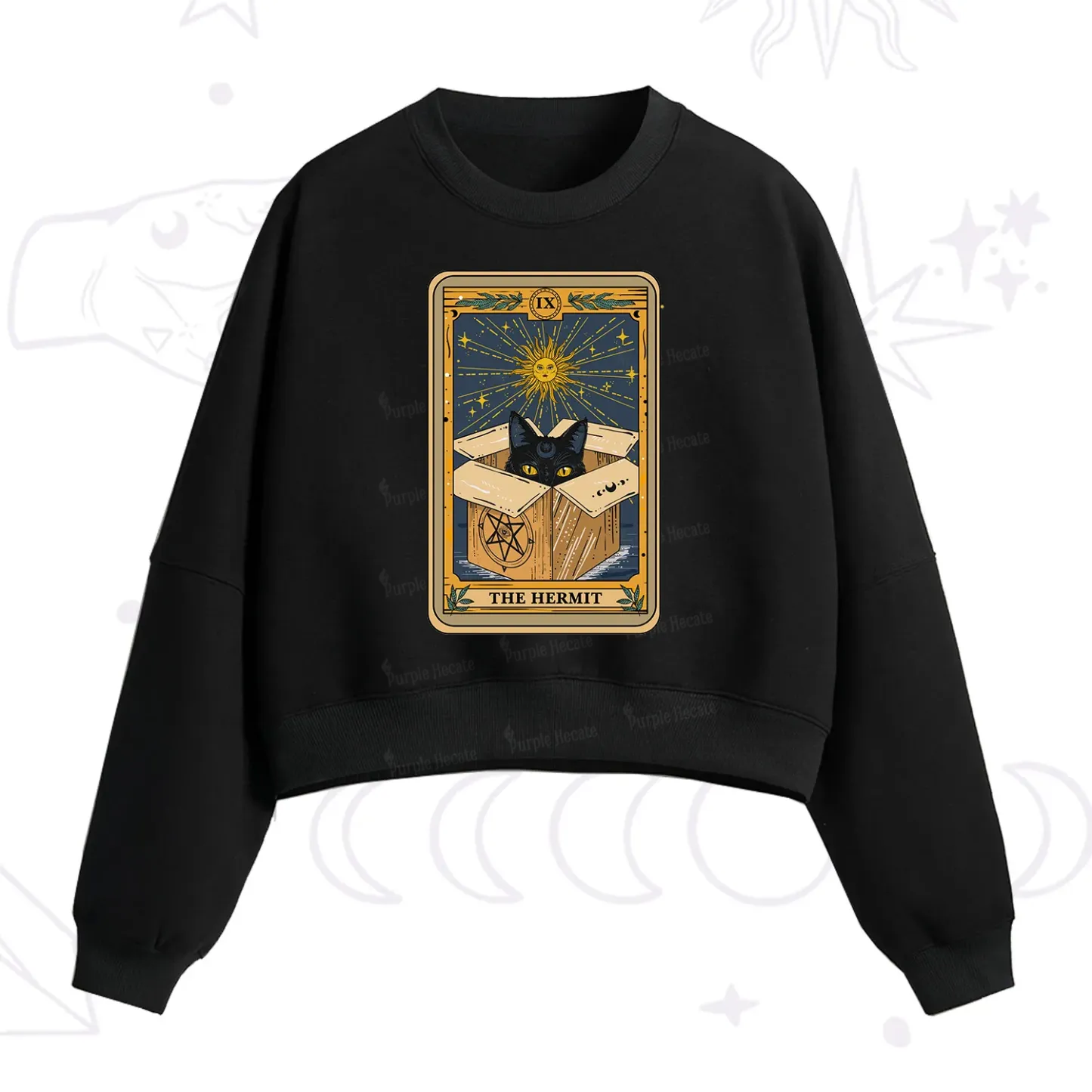 Purplehecate The Hermit Cat Tarot Card Fleece Cropped Sweatshirt