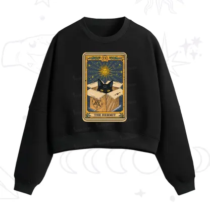 Purplehecate The Hermit Cat Tarot Card Fleece Cropped Sweatshirt