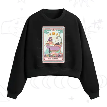 Purplehecate The Cat Mermaid Mom Tarot Card Fleece Cropped Sweatshirt