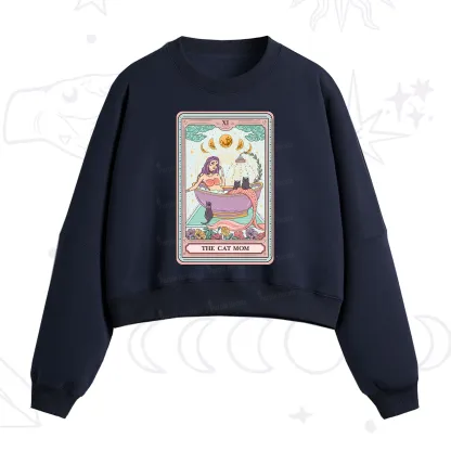 Purplehecate The Cat Mermaid Mom Tarot Card Fleece Cropped Sweatshirt
