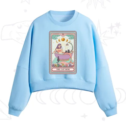 Purplehecate The Cat Mermaid Mom Tarot Card Fleece Cropped Sweatshirt