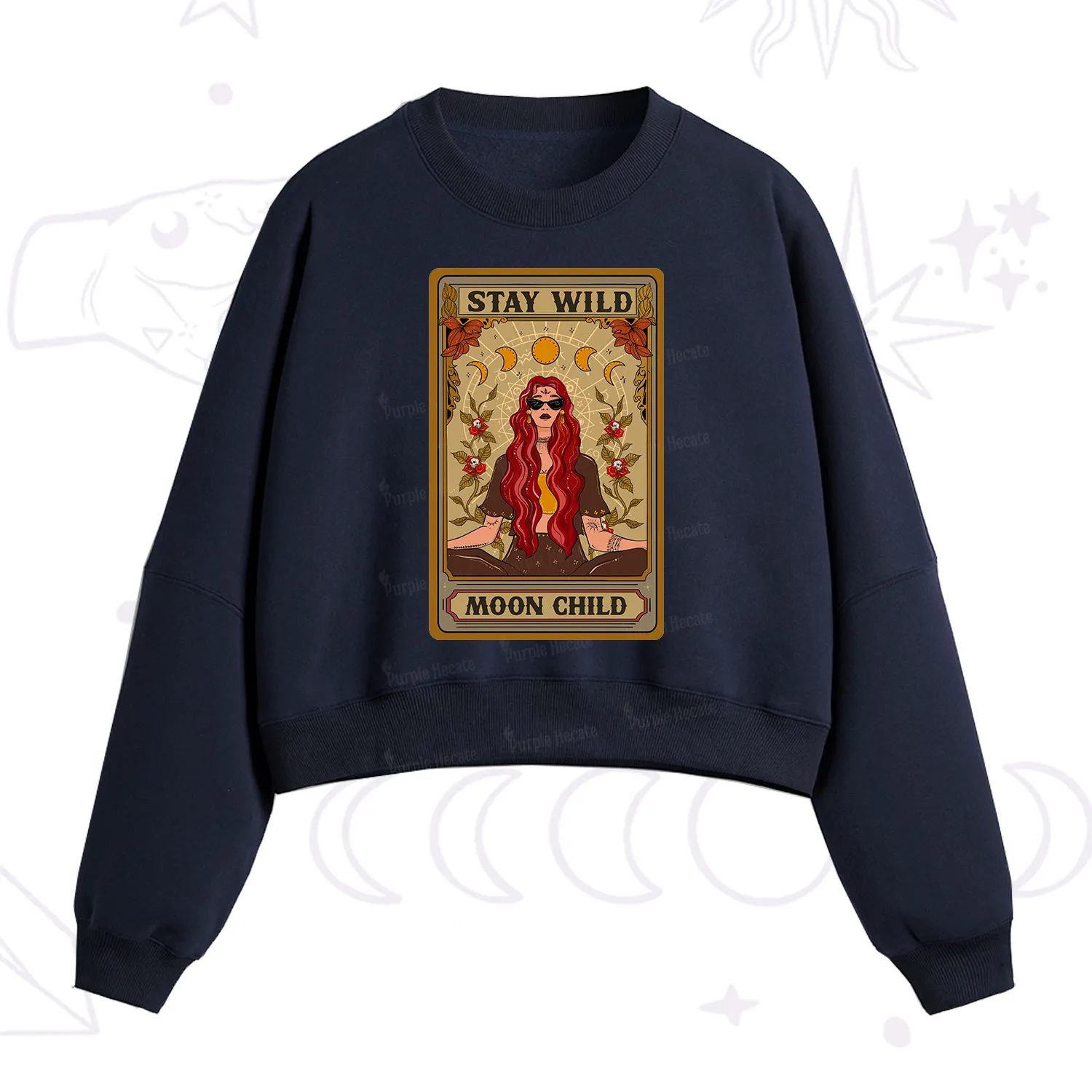 Purplehecate The Stay Wild Moon Child Oracle Card Fleece Cropped Sweatshirt