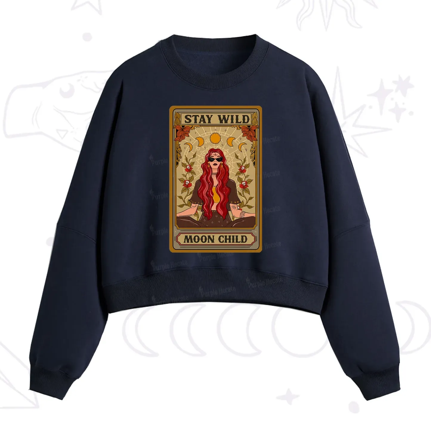 Purplehecate The Stay Wild Moon Child Oracle Card Fleece Cropped Sweatshirt