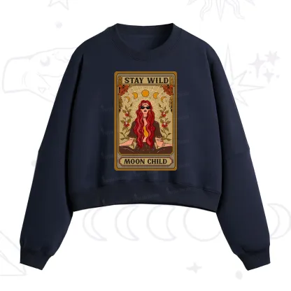 Purplehecate The Stay Wild Moon Child Oracle Card Fleece Cropped Sweatshirt