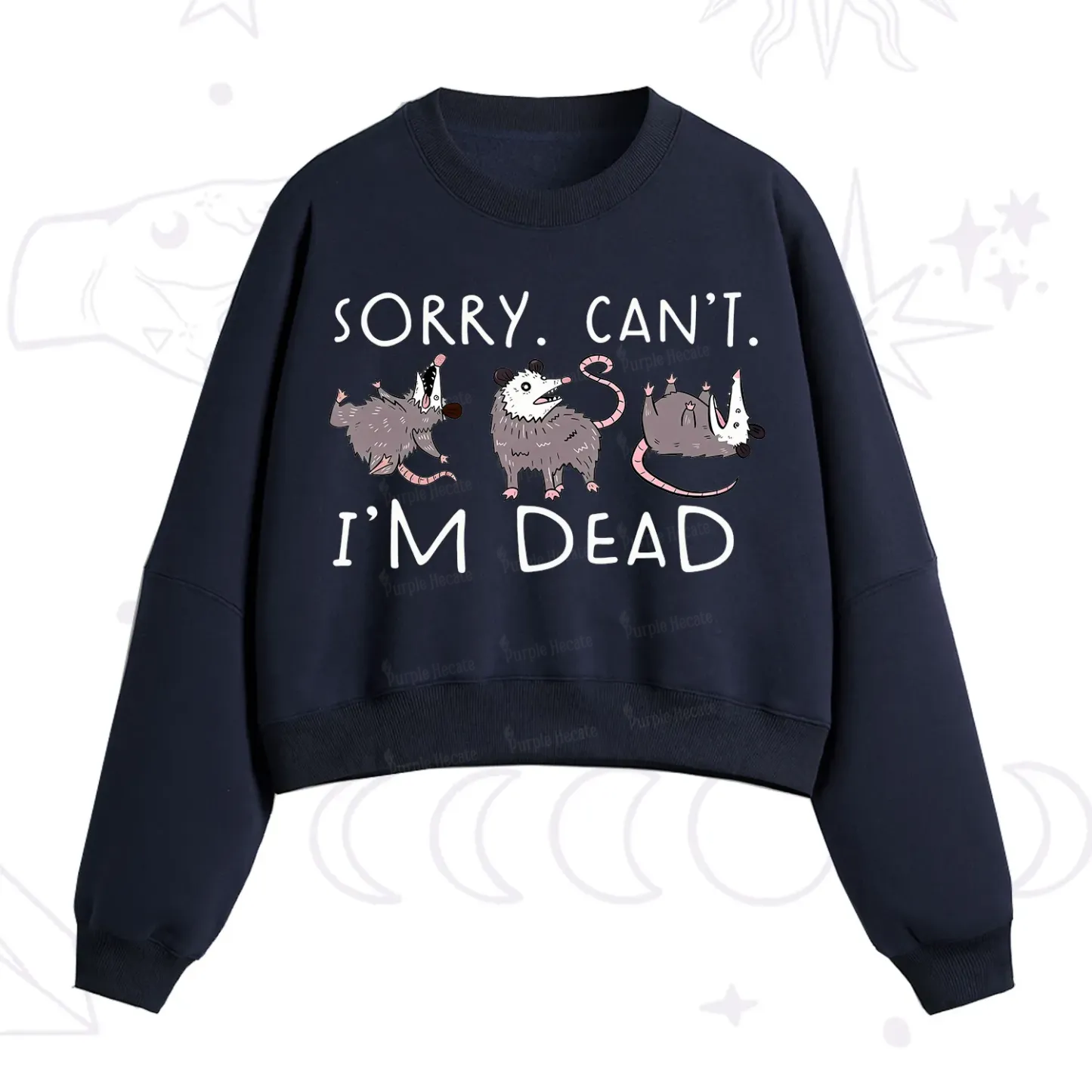 Purplehecate Funny Possum Sorry I Can't I'm Dead Fleece Cropped Sweatshirt