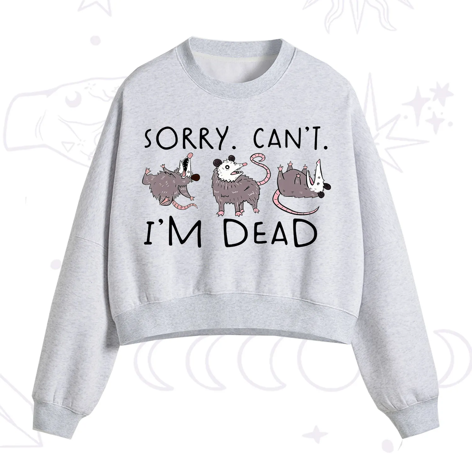 Purplehecate Funny Possum Sorry I Can't I'm Dead Fleece Cropped Sweatshirt