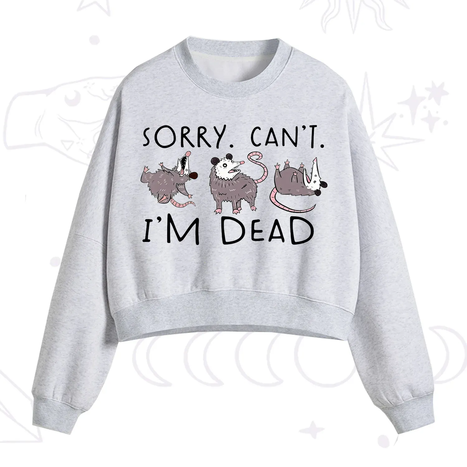 Purplehecate Funny Possum Sorry I Can't I'm Dead Fleece Cropped Sweatshirt