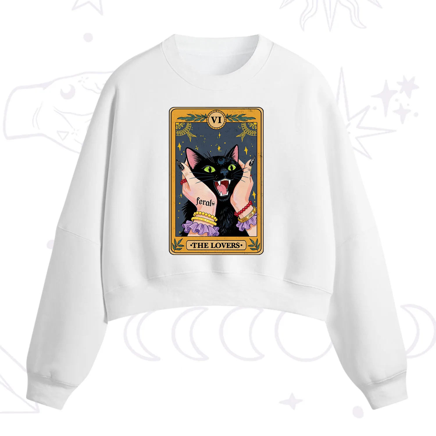 Purplehecate The Lovers Tarot Feral Cat Fleece Cropped Sweatshirt