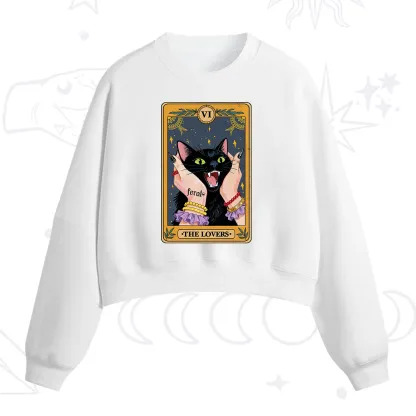 Purplehecate The Lovers Tarot Feral Cat Fleece Cropped Sweatshirt