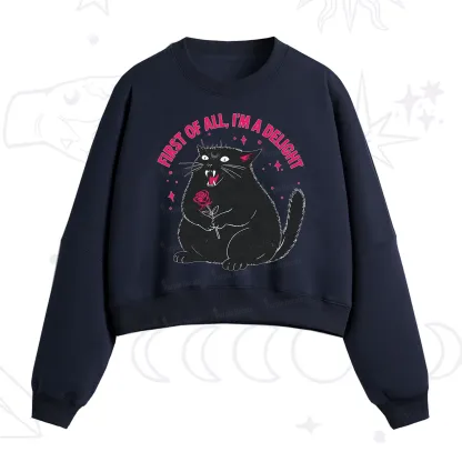 Purplehecate First Of All I'm A Delight Cat Fleece Cropped Sweatshirt