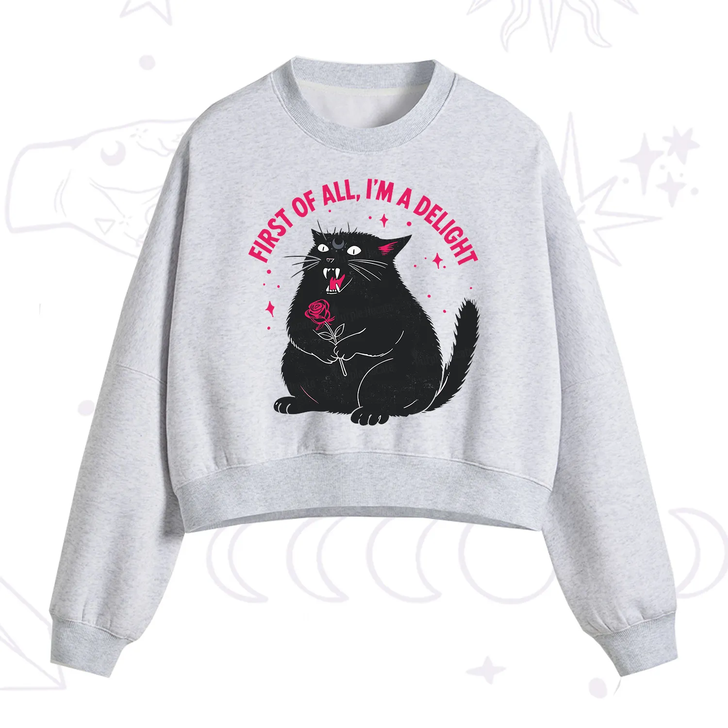 Purplehecate First Of All I'm A Delight Cat Fleece Cropped Sweatshirt