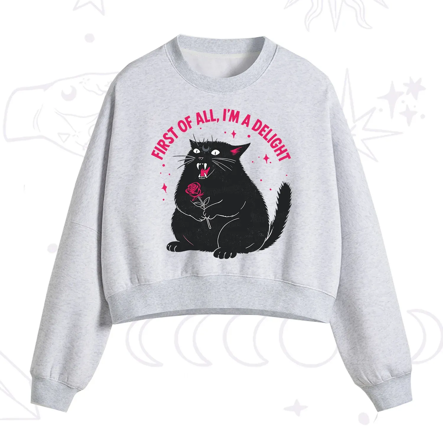 Purplehecate First Of All I'm A Delight Cat Fleece Cropped Sweatshirt