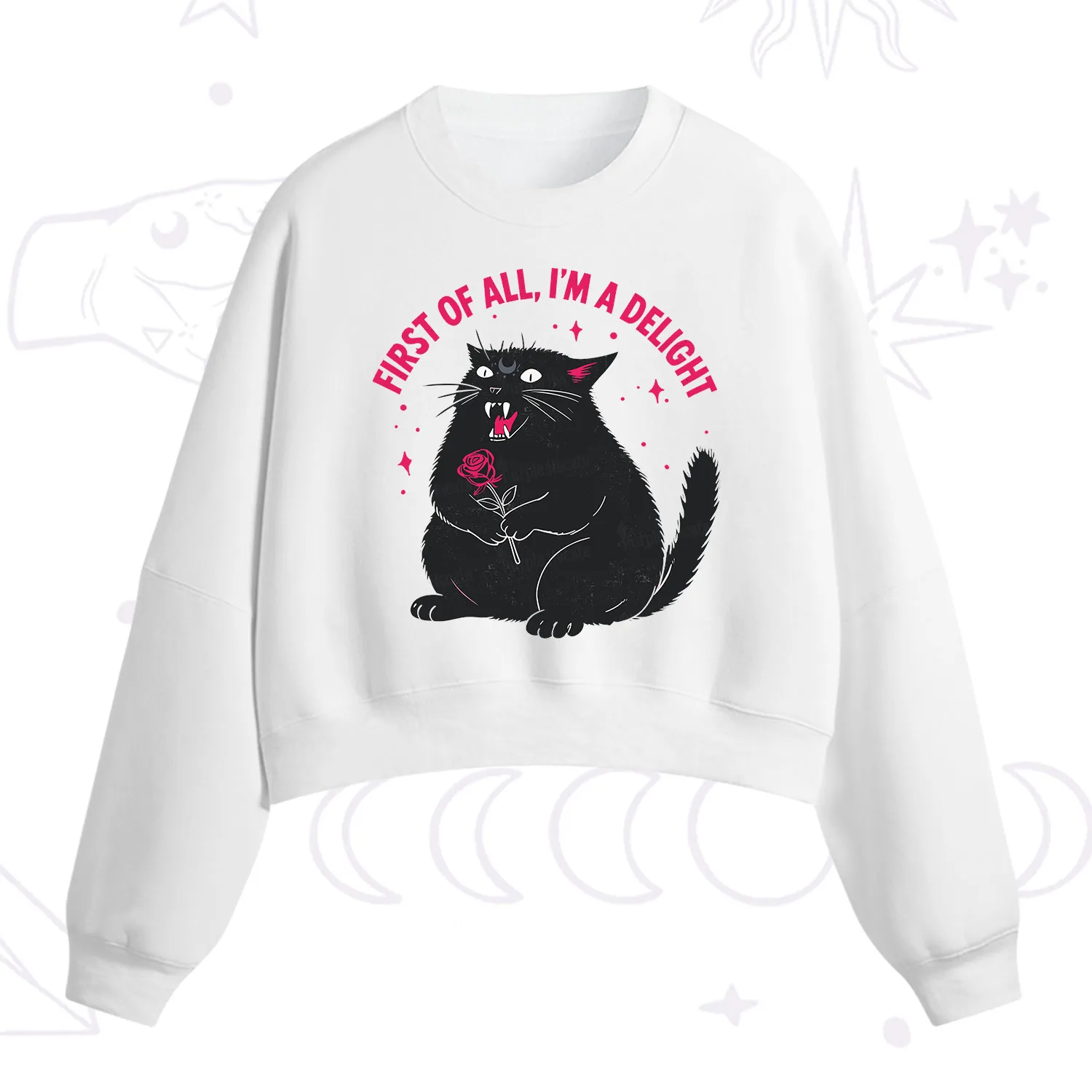 Purplehecate First Of All I'm A Delight Cat Fleece Cropped Sweatshirt