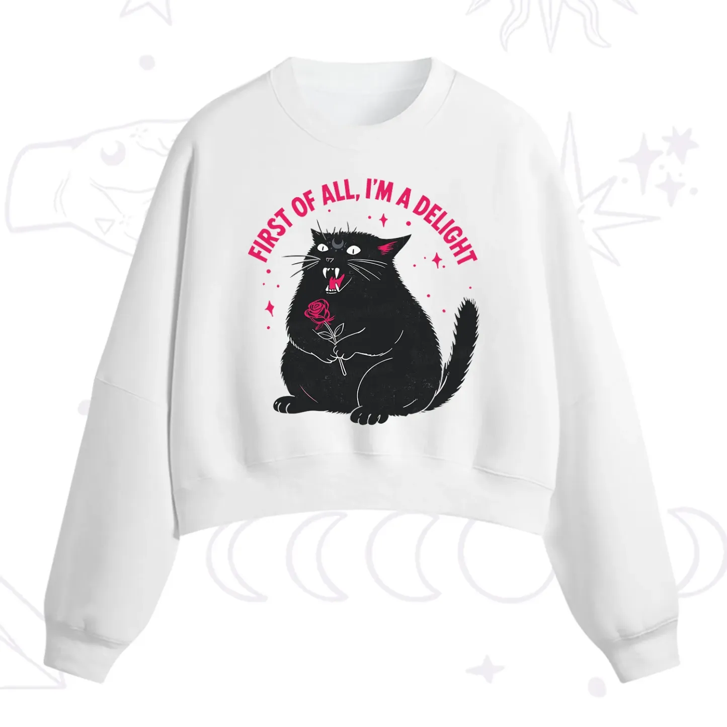 Purplehecate First Of All I'm A Delight Cat Fleece Cropped Sweatshirt