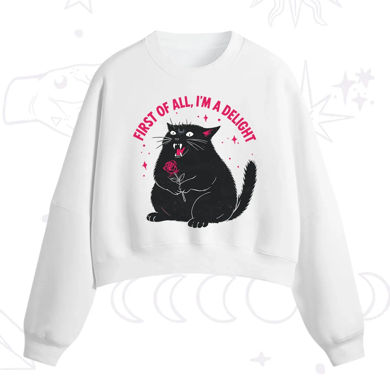 Purplehecate First Of All I'm A Delight Cat Fleece Cropped Sweatshirt