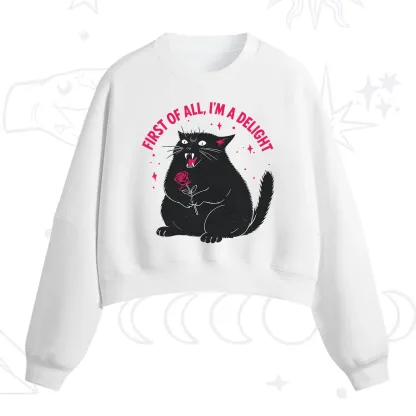 Purplehecate First Of All I'm A Delight Cat Fleece Cropped Sweatshirt