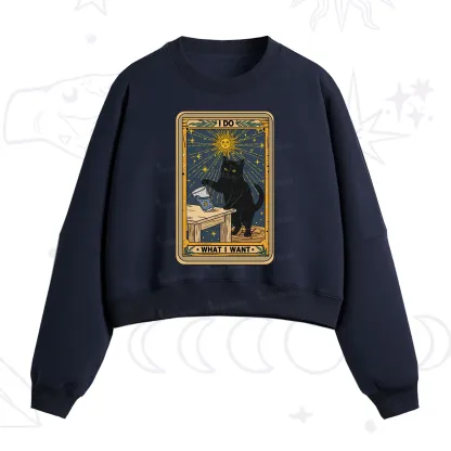 Purplehecate I Do What I Want Cats Fleece Cropped Sweatshirt