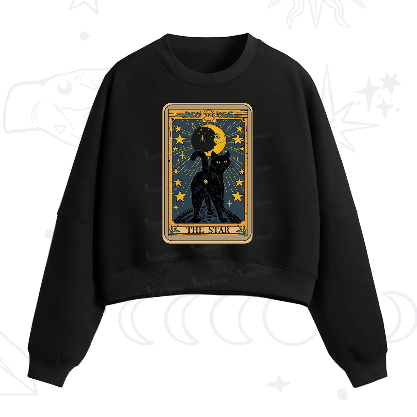 Purplehecate The Star Tarot Cat Fleece Cropped Sweatshirt