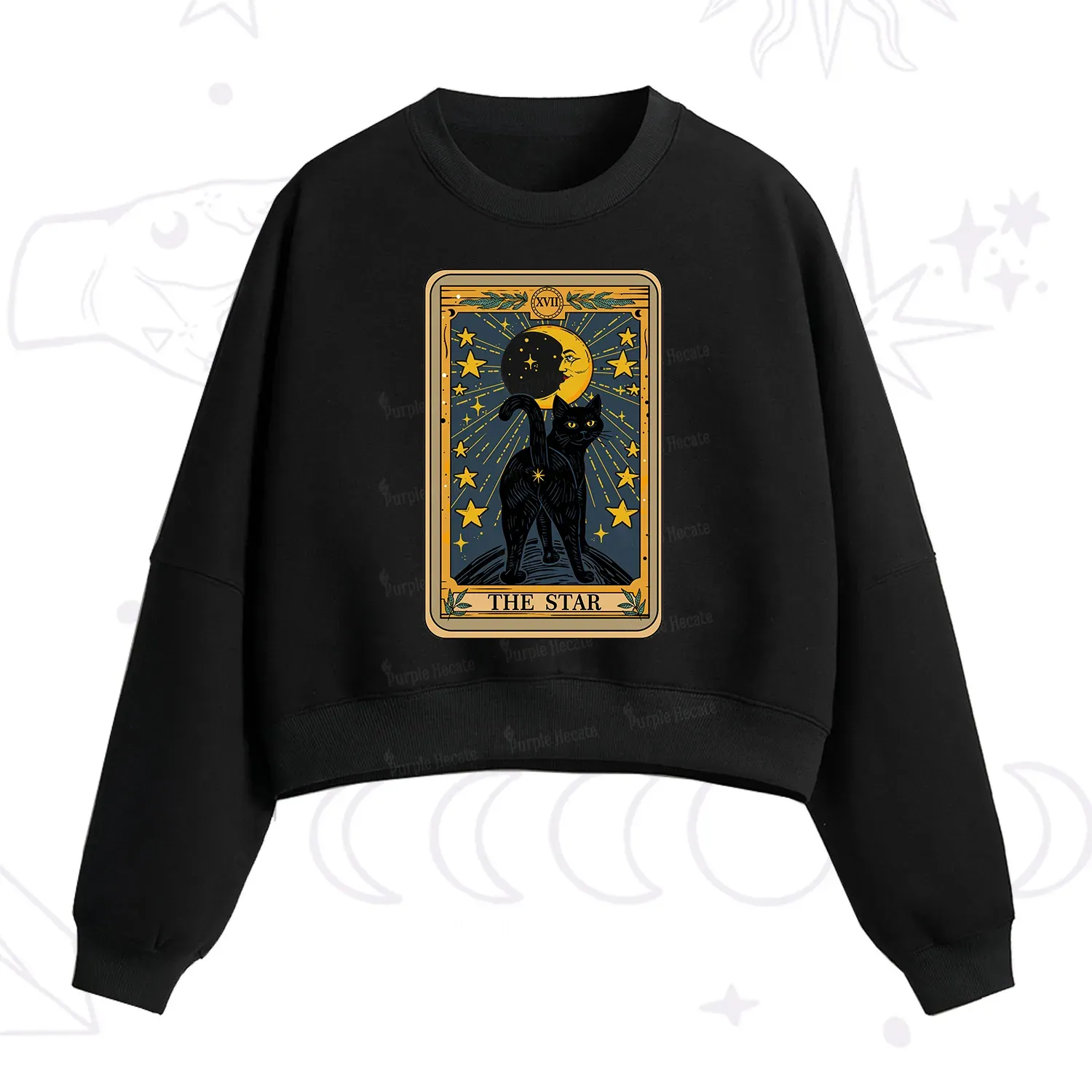 Purplehecate The Star Tarot Cat Fleece Cropped Sweatshirt