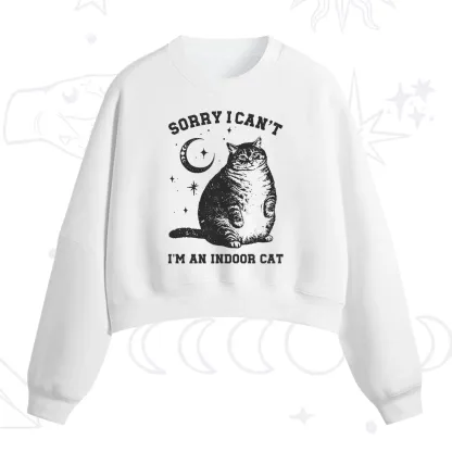 Purplehecate Sorry I Can't Go I'm an Indoor Cat Fleece Cropped Sweatshirt