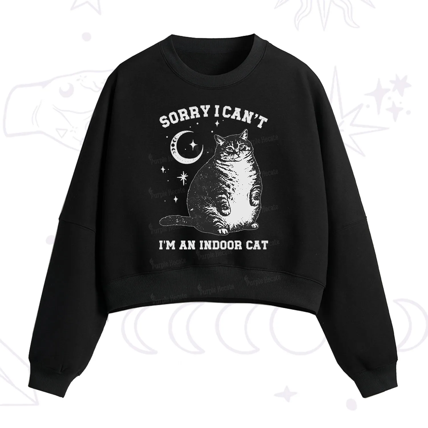 Purplehecate Sorry I Can't Go I'm an Indoor Cat Fleece Cropped Sweatshirt