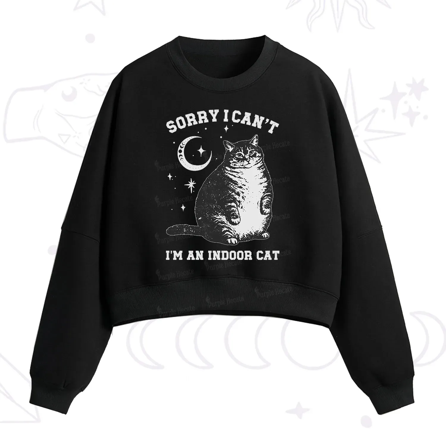Purplehecate Sorry I Can't Go I'm an Indoor Cat Fleece Cropped Sweatshirt