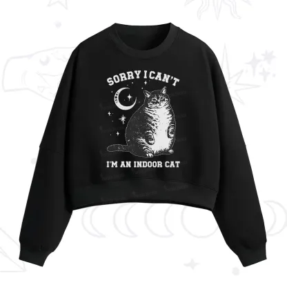 Purplehecate Sorry I Can't Go I'm an Indoor Cat Fleece Cropped Sweatshirt