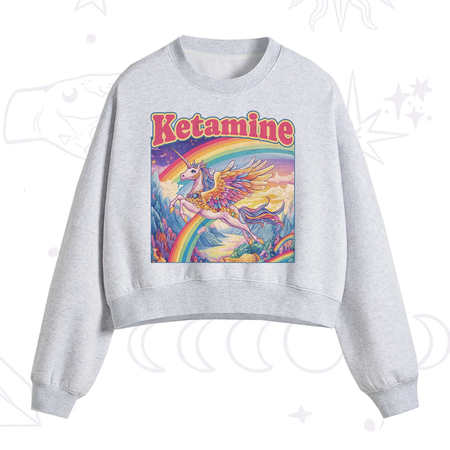 Purplehecate Ketamine Rainbow Unicorn Fleece Cropped Sweatshirt