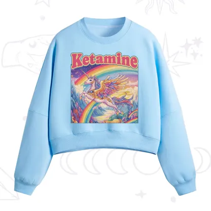 Purplehecate Ketamine Rainbow Unicorn Fleece Cropped Sweatshirt