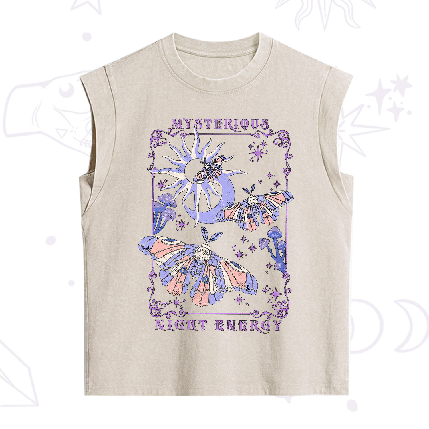 Purplehecate Mysterious Night Energy Moth Vintage Washed Tank