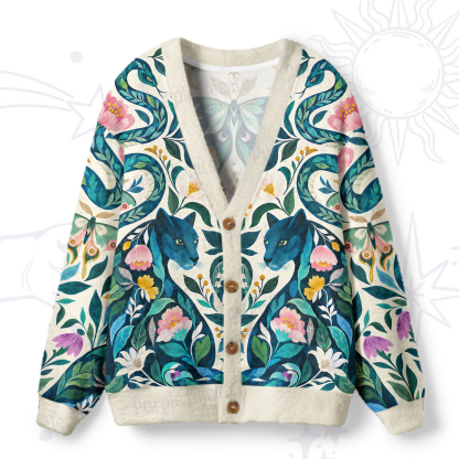 Purplehecate Emerald Jungle Panther Bloom Ugly Cardigan Sweaters