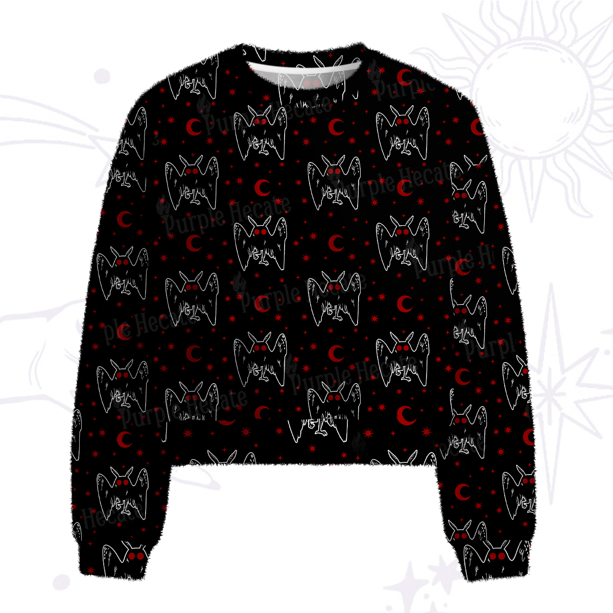 Purplehecate Witchy Mothman Night Fuzzy Crewneck Sweater