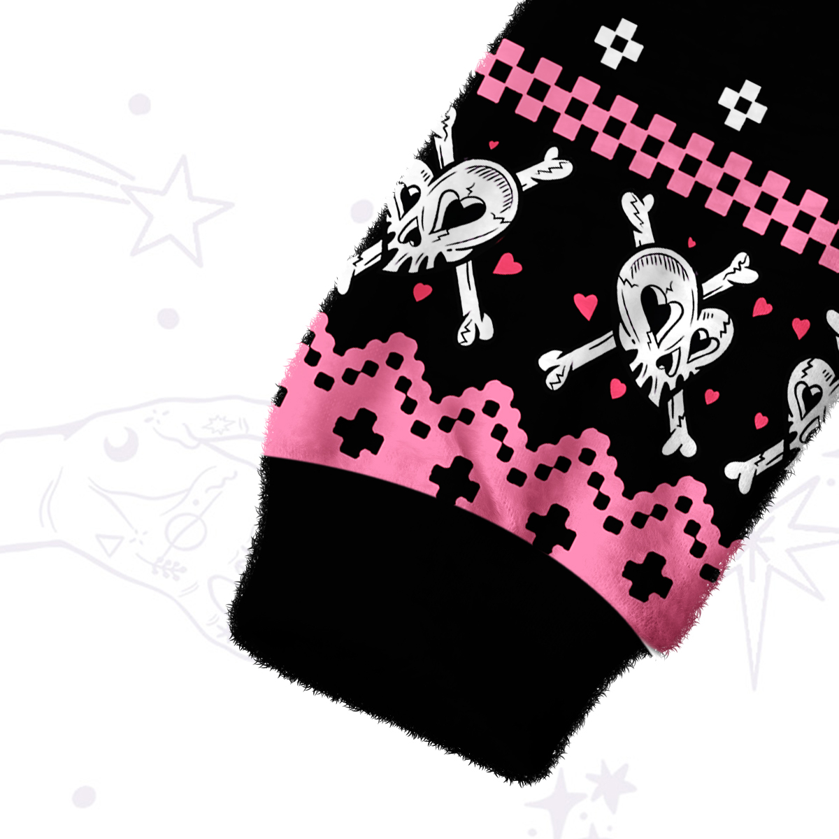 Purplehecate Witchy Pink Flamingo Skull Fuzzy Crewneck Sweater