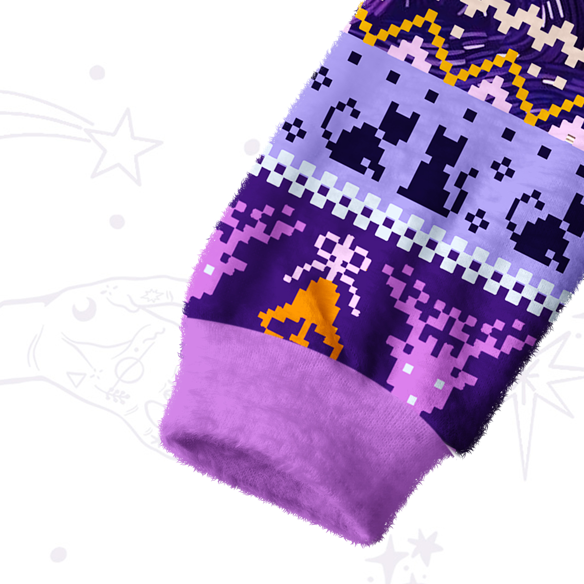 Purplehecate Mystic Cat Beneath the Cosmic Veil Fuzzy Crewneck Sweater