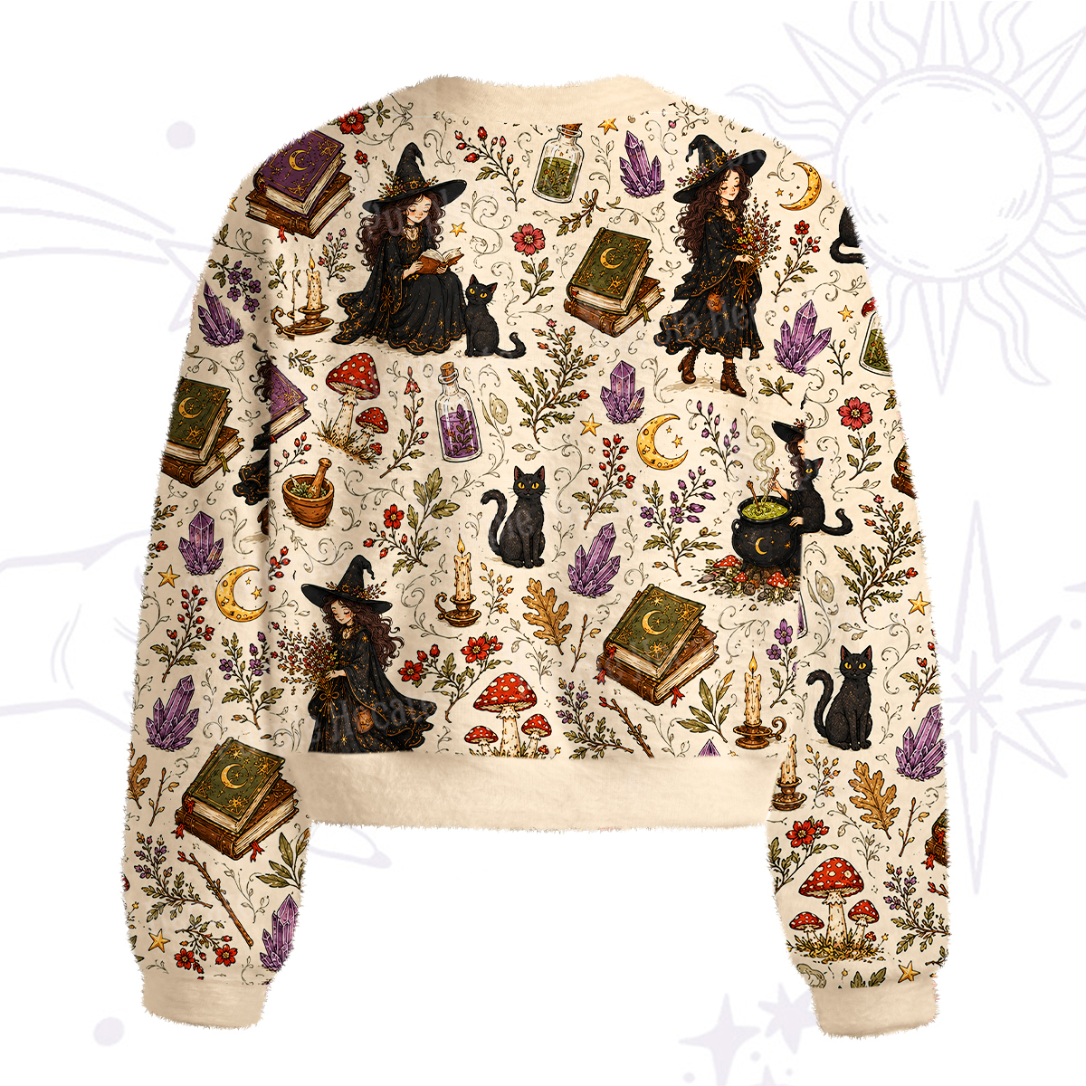 Purplehecate Herbal Witch Fuzzy Crewneck Sweater